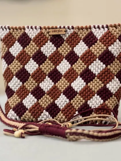 A full view of the custom checkered bag with its adjustable strap. You dream it, I make it!