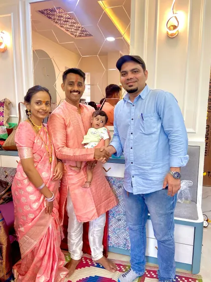 A picture of happiness. I am with a wonderful family in Vikhroli East after handing over their completed 1BHK interior project, just in time for their Griha Pravesh.