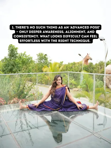There's no such thing as an 'advanced pose', only deeper awareness, alignment, and consistency. What looks difficult, like this Samakonasana (center split), can feel effortless with the right technique, which is what I focus on teaching.