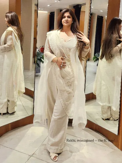 Another angle of the reimagined Rakhi outfit, showcasing its flow and elegance. This is main character energy, the Image Consultant way.