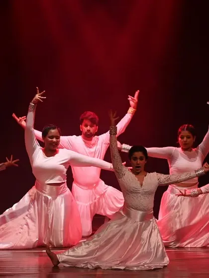 A graceful group pose from our Indian Fusion performance at Manch 24. This highlights the synchronicity and elegance we cultivate in our choreography.