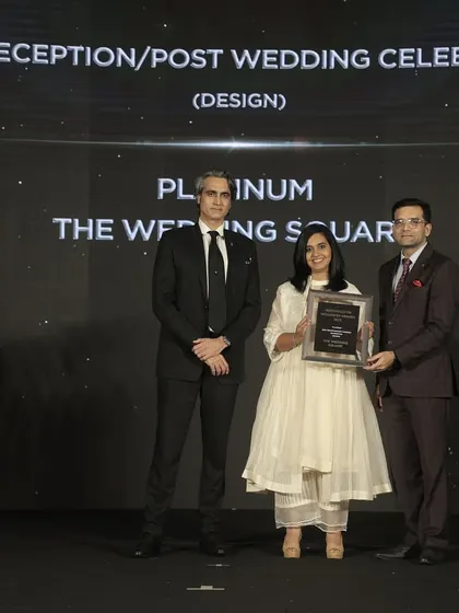 Accepting the award for Best Reception/Post Wedding Celebration Design. My heart is full of gratitude for my team and clients who trust me with their dreams.