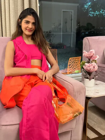 Another seated view of the Holi look. This shows how you can be festive and colorful without sacrificing style.