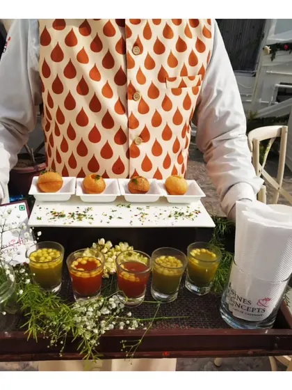 A full view of our deconstructed Pani Puri tray, a creative and interactive appetizer that is always a guest favourite.