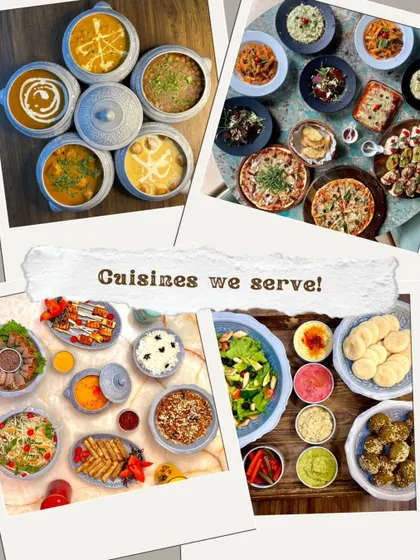 A collage showcasing the variety of cuisines we serve. From Indian and Italian to Pan-Asian and Mediterranean, we cater to all tastes.