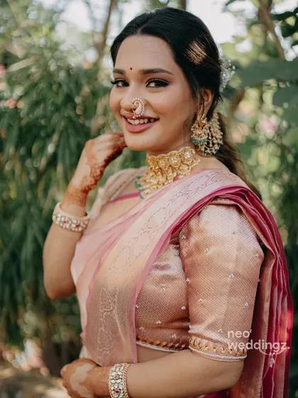 A beautiful close up portrait. Her skin looks healthy and radiant, the true mark of a happy bride.