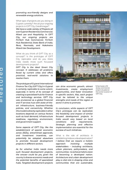 An excerpt from a magazine feature where I discuss my ongoing projects in GIFT City. I explain how the city is a prototype for smart urban development, addressing modern challenges with practical, real-world solutions.