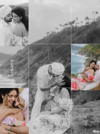 A stylish black and white collage from a beach pre-wedding shoot in Thailand. This demonstrates my ability to create artistic and timeless collections of your most cherished moments.