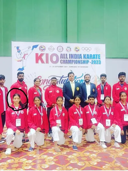 Our student Ranjika with her teammates, representing Karnataka at the KIO All India Karate Championship. We prepare our athletes for national-level competition.