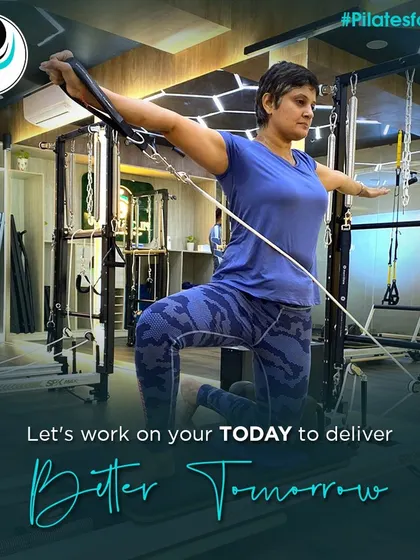 We work on your today to deliver a better tomorrow. This client is performing a kneeling row, an excellent exercise for improving posture and upper body strength, adapted for her fitness level.