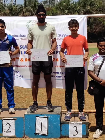 The podium for the 100m run at the Mumbai Suburban Senior District Athletics Meet. It was great to see Sahib Singh make a strong comeback to win gold.