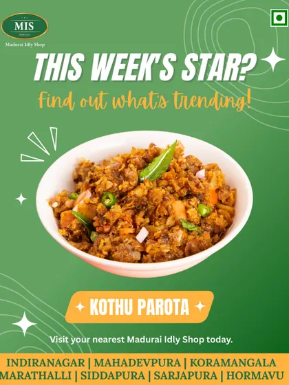 Our Kothu Parotta is a star dish for a reason. This spicy, savory scramble of parotta and vegetables is a trending favorite among our customers.