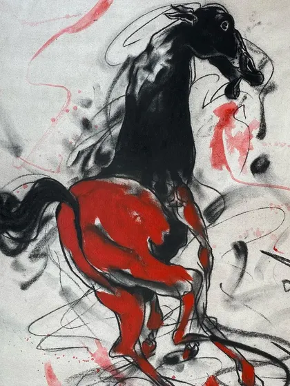 A duplicate image of the Sunil Das horse painting. His works are a vital part of any collection focusing on post-modern Indian artists, and I frequently source them for their dynamism and historical importance.