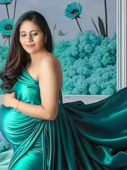A close-up of the AI-edited portrait, focusing on the mom-to-be's serene expression. This blend of photography and digital art creates a truly special keepsake.