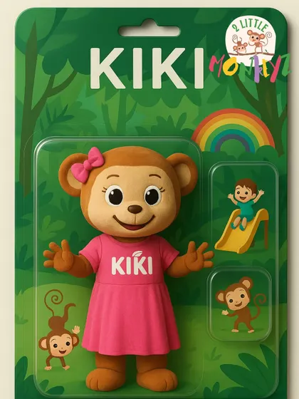 And here's Kiki! Our friendly monkey mascot in her signature pink dress loves joining birthday parties and making every celebration extra special.