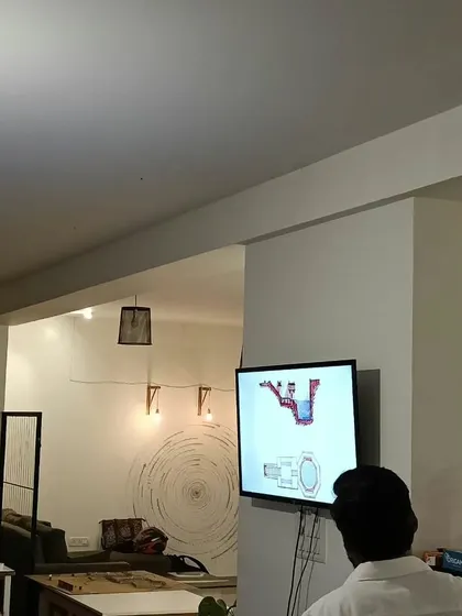 A view of our studio during a presentation. The space itself is designed to be open and collaborative, reflecting the way we work.