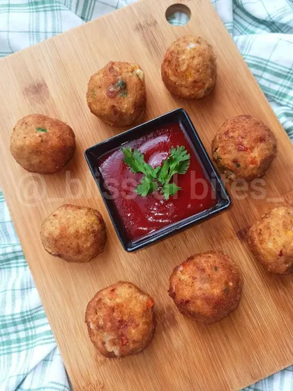 A serving of my popular Chicken Cheese Shots, perfect for a tea time snack or as a party starter. The presentation shows how they can be elegantly served.