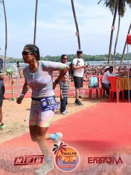 Entering the transition area during the Malpe 113 triathlon. A quick change and then onto the final leg.
