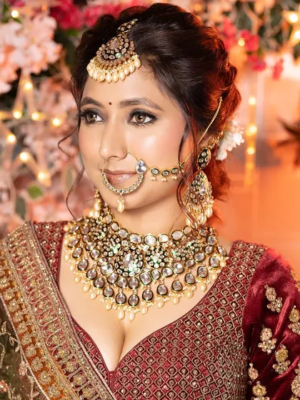 Another beautiful shot of the bride in our velvet lehenga, capturing her timeless beauty.