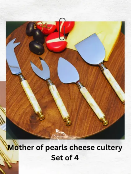This Mother of Pearls cheese cutlery set is a must-have for any host. The set of four includes all the knives you need to serve a beautiful cheese board.