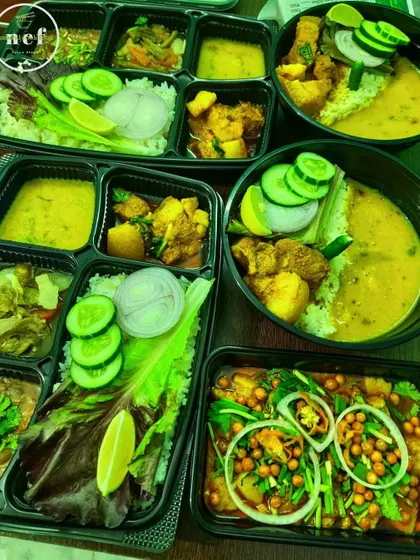 I offer different meal formats to suit your needs. Here you can see my pork thali, a pork rice bowl, and a mixed pork platter, all ready for delivery.