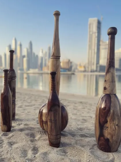 Our equipment on the beach in Dubai, with the modern skyline in the background. This shows our mission: taking a thousand-year-old tradition and making it global.