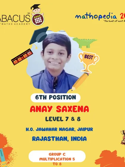 Anay Saxena from our Jaipur head office, celebrating his 6th Position in the multiplication group.