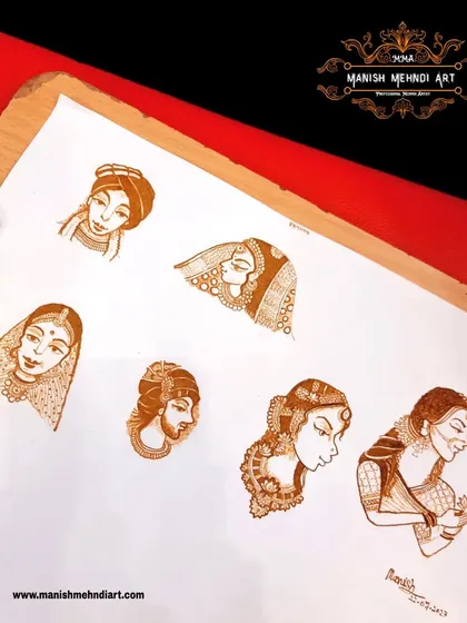 A closer look at some of the bride and groom figures I practice. Mastering these portraits is what elevates a mehndi artist's skill and allows you to offer truly customized bridal packages.