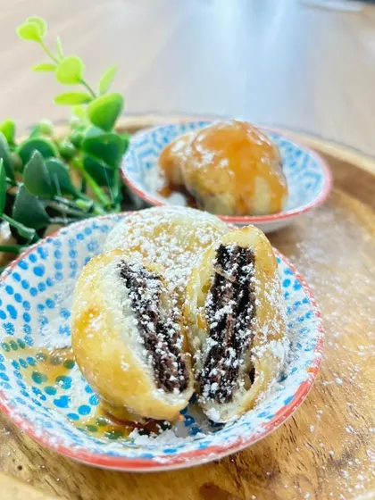Our innovative Chocolate Chip Cookie Gulgules. We've taken the traditional Indian sweet and stuffed it with a gooey chocolate chip cookie center.