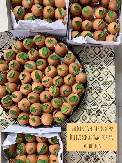 Another view of the 100 mini veggie burgers.