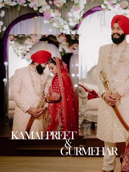 A classic portrait of the Sikh couple on their wedding day.