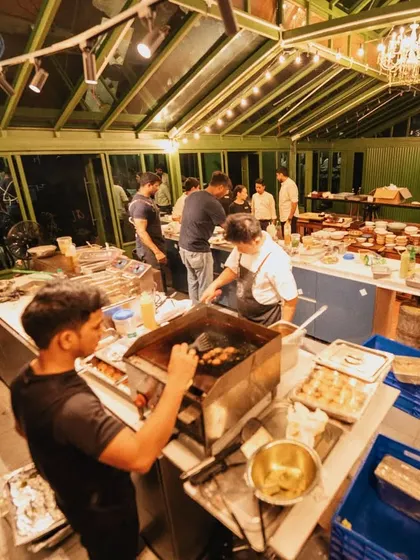 Another view of the bustling kitchen at the Terra Luna brand launch.