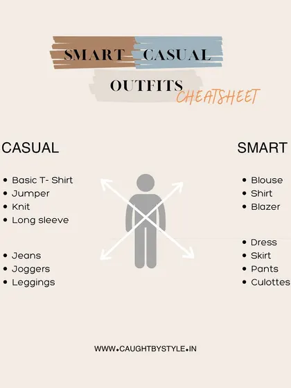 Save this smart casual cheatsheet. It's a foolproof guide to creating put-together outfits without the stress, whether you're heading to the office or out with friends.