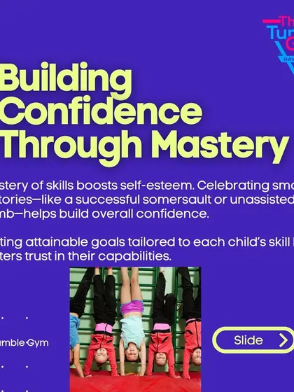We believe in building confidence through mastery of skills. This graphic explains how we celebrate small victories, like a successful somersault, and set attainable goals to help children build trust in their own capabilities.