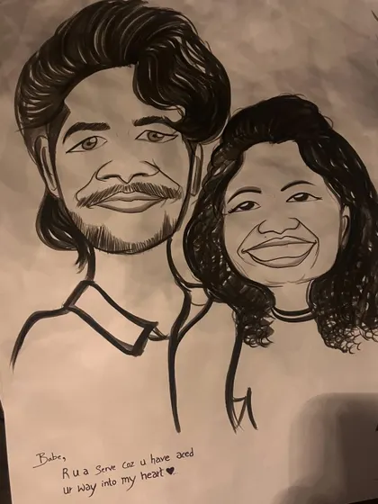 A romantic caricature with a sweet, handwritten message. I can add any personal note you want to make your gift extra special.