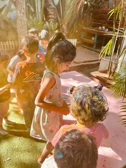 Happy Holi. Our celebrations were full of joy and color, using safe, toxin-free powders. It's important to us that even our messiest play is safe for the children and gentle on the environment.