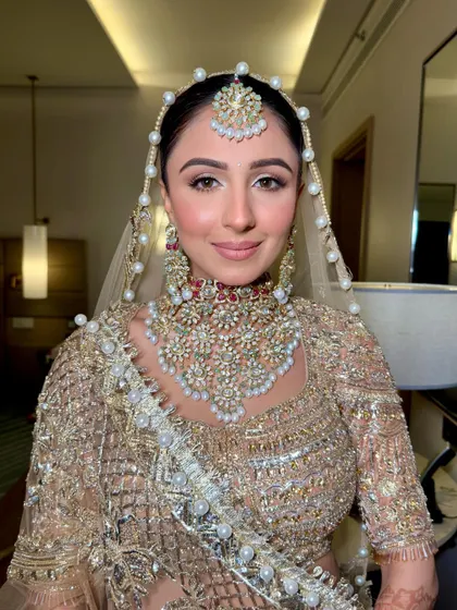 A beautiful portrait of my happy bride. The makeup is designed to enhance her natural features and give her a radiant glow.