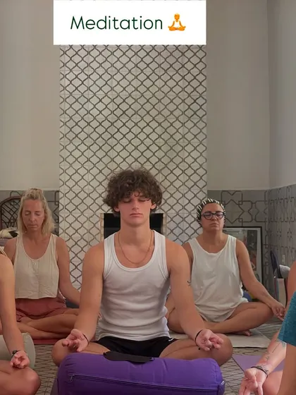 Participants in meditation during a retreat in a beautiful Moroccan riad.