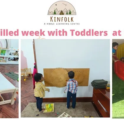 More scenes from our toddler classroom, showing children engaged in independent play and sensory exploration, from water activities to the ball pit.