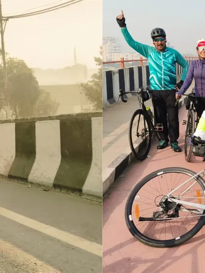 A collage showing a rider in action and a group photo. It's the perfect mix of individual effort and group fun.