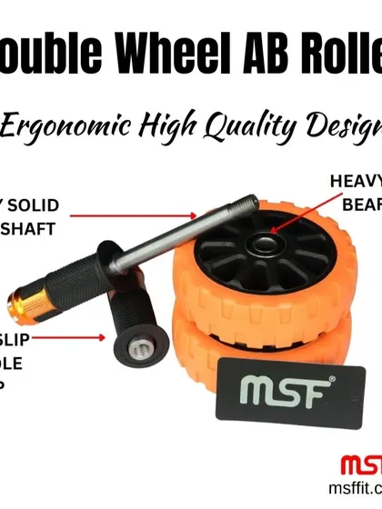 An exploded view of the Ab Roller, showing its durable components.