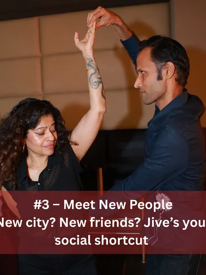 Reason #3: Meet new people. If you're new to the city or just looking to expand your social circle, our Jive classes are a fantastic shortcut to making new friends.