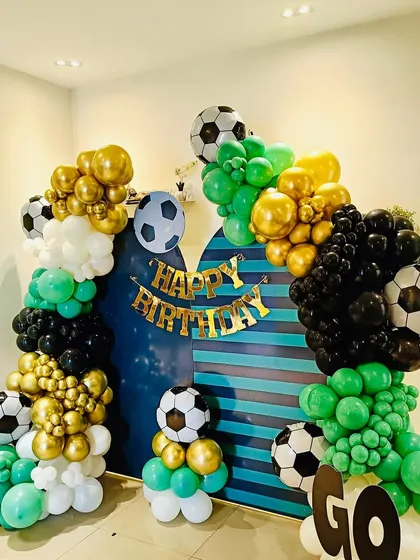 A great overview of the entire football-themed backdrop, perfect for photos.
