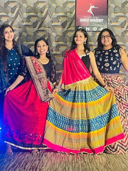 Showing off their beautiful ghagras and smiles during our Navratri celebrations.