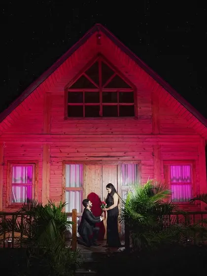 Under a moonlit sky, he went down on one knee. We created this dramatic, cinematic proposal shot using special lighting to make the moment feel as magical as it was. This is for couples who want a truly unforgettable pre-wedding memory.