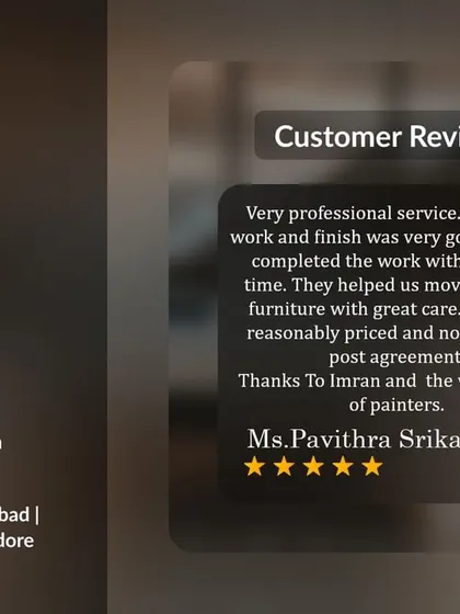This 5-star review from Ms. Pavithra Srikar highlights our professional service and quality finish. We also assist with practical needs, like moving heavy furniture with great care, to make the process hassle-free.