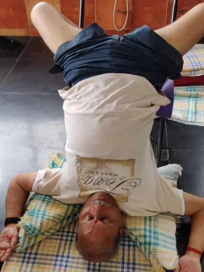 Additional images from my personal practice and teaching sessions, demonstrating a wide variety of asanas and the use of props. Each photo shows a moment of exploration in the journey of yoga.