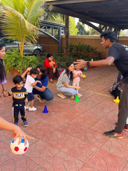 Parents join in the fun during a toddler class! We encourage parental involvement, as it helps children feel more comfortable and supported.