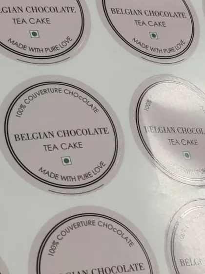A different angle of the 'Belgian Chocolate Tea Cake' stickers, showing the glossy finish of the print.