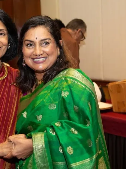 Two of our esteemed guests at the Tulunadu book launch. Events like these are wonderful opportunities to connect with fellow patrons of art, culture, and heritage.